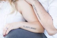 wedding date tattoos done with Roman numbers and placed on the arms is a timeless idea