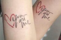 ‘you and me’ bounding couple tattoos and red hearts are amazing for weddings, too
