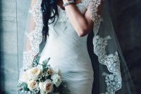 a mantilla lace edge veil with embellishments is a fantastic detail to add to the classic bridal look, it’s glam and chic