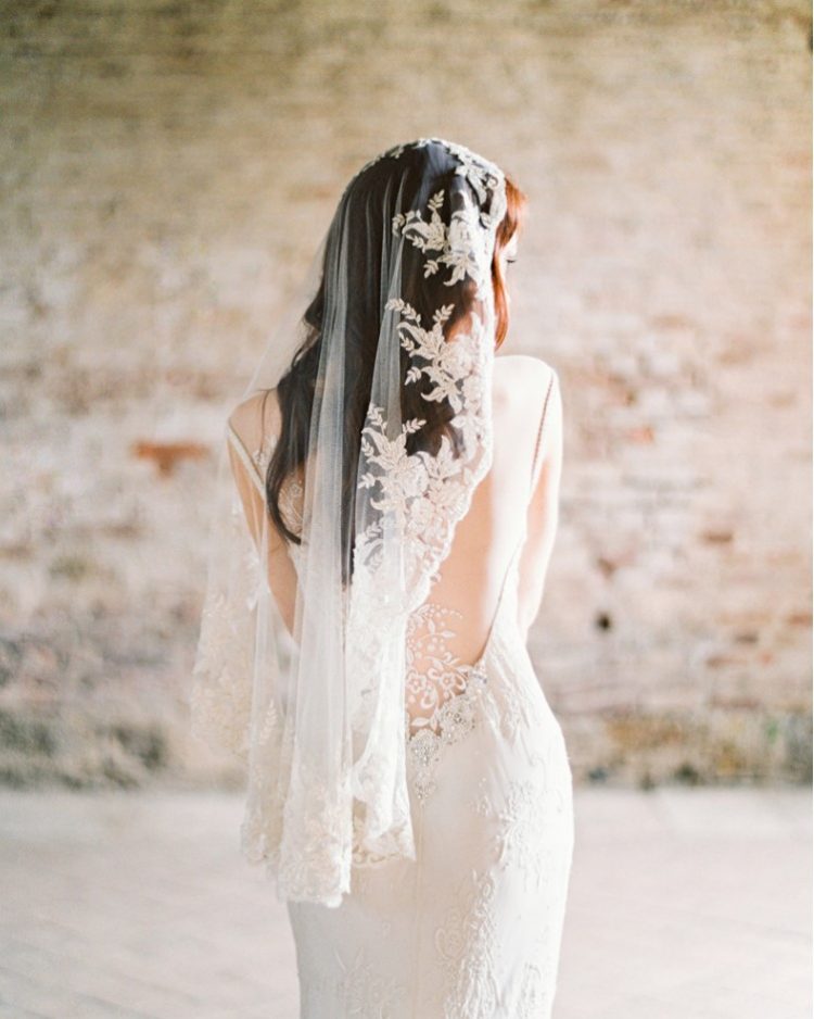 a mantilla veil with lace appliques is a fantastic and sophisticated accessory to finish off a bridal look