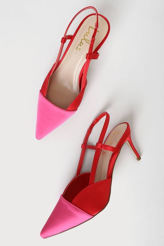 amazing pink and red wedding slingbacks are amazing for bold bridal looks, they show off trendy color block