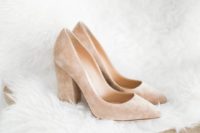 blush suede wedding shoes with block heels are a comfortable and stylish option that can be worn afterwards