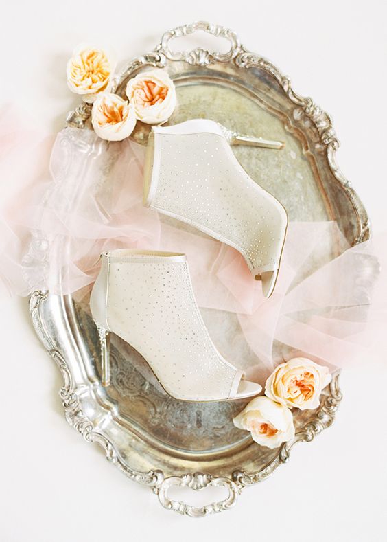 chic glam embellished peep toe bridal booties are a gorgeous idea for every kind of bride