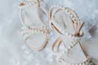 gorgeous nude strappy wedding shoes completely covered with pearls are ultimate girlish chic