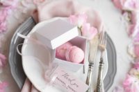 mini boxes with pink macarons are amazing and delicious and look really cute