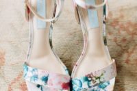 romantic floral bridal shoes with ankle straps are perfect for a spring or summer wedding