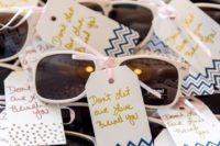 sunglasses with mini tags are always a good idea if it’s gonna be sunny at your outdoor ceremony