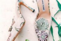 white wedding shoes with colorful floral embroidery and embellishments are just heaven