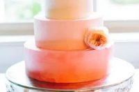 124 an ombre peachy wedding cake decorated with a single matching bloom is a lovely idea for a summer wedding