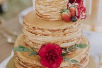 140 a pancake wedding cake with cream cheese, fresh berries and a bold red bloom is a fantastic idea for a summer wedding