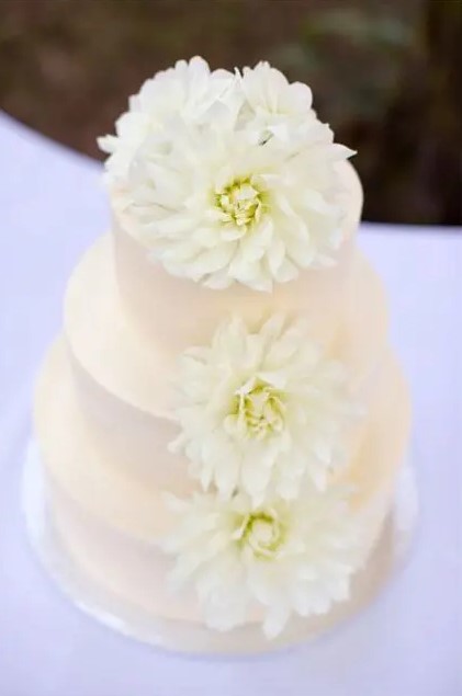 a blush wedding cake decorated with white blooms is a tender and sweet idea for both a spring or a summer wedding