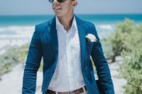chic beach groom outfit with a navy jacket