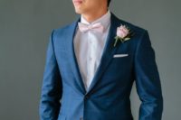 a navy plaid suit for a groom