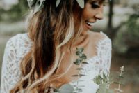 a seeded eucalyptus crown is ideal for a boho bride, if you don’t feel like blooms