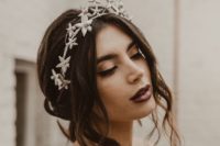 a unique white star and flower headpiece with pearls is a whimsy idea for a boho or celestial bride