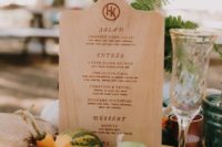 a wood burnt cutting board is a cool idea for a farm to table wedding or for a rustic one