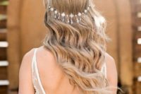 an chic rhinestone and crystal boho wedding headpiece is like a halo with vintage elegance