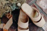 comfortable neutral flat sandals will be a nice idea for a beach bride or bridesmaid