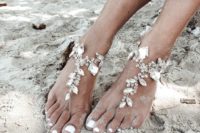 heavily embellished chain and crystal barefoot sandals for a boho or glam beach bride