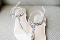white embellished wedding sandals are cool, chic and give a glam touch to the bridal look