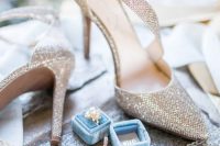 all sparkling silver strappy bridal heels will fit any holiday wedding and will add a bold and shiny touch to the look