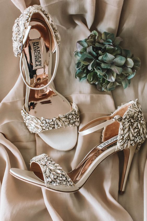 creamy heavily embellished ankle strap wedding shoes are a gorgeous solution with a sophisticated feel