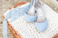powder blue lace up wedding shoes will be a nice something blue idea for a bride