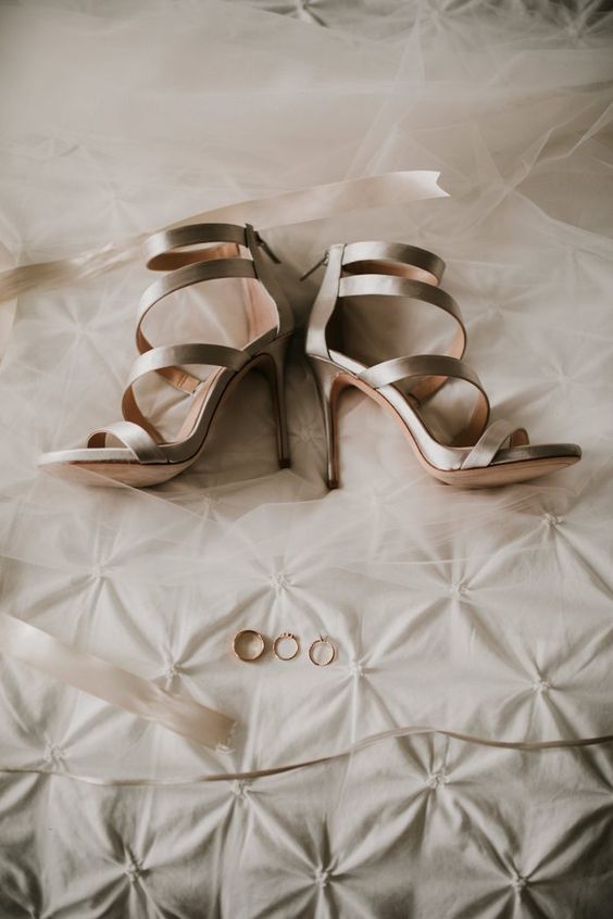 shiny silver strap wedding shoes with high heels are amazing for a bold and cool bridal look and look modern and fresh