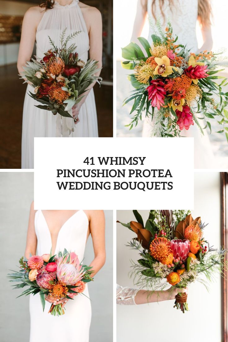 whimsy pincushion protea wedding bouquets cover
