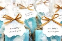 blue and seashell homemade soaps are nice and cute bridal shower favors