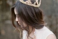 a bold and large gold and crystal bridal crown will make your look princess or queen-like
