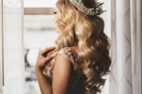 an embellished full bridal crown is a fabulous accessory and addition to any royal-inspired bridal look
