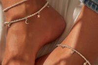 mini pearl bead anklets with various pendants are amazing to give a boho feel to your celestial bridal look