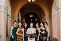 dark green, mustard, pirple and navy maxi bridesmaid dresses are amazing for a bold and chic fall wedding, go for mismatching ones