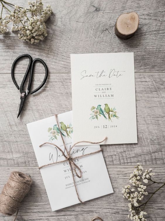 elegant wedding invitations with love birds printed will be a perfect idea for a vintage wedding with a rustic feel