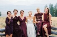 plum-colored and deep purple mismatching bridesmaid dresses are amazing for a bold fall wedding