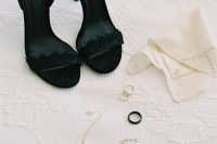 sexy black lace heels are a gorgeous idea for your Halloween wedding and can be rocked for some dates after it