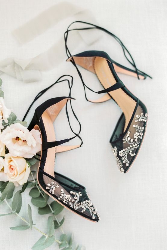 sophisticated sheer black strap wedding shoes with beautiful detailing is a gorgeous idea for a Halloween wedding and not only