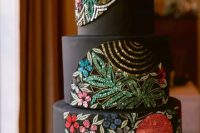 this one-of-a-kind cake is done using buttercream and colorful edible sequins and it looks bold, colorful and unique making a big statement
