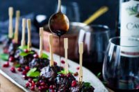 Moroccan meatballs with pomegranate glaze are amazing winter or Christmas wedding appetizers