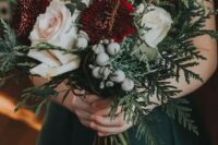 a stylish textural winter wedding bouquet