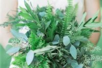 a super textural greenery wedding bouquet of fern and seeded eucalyptus is a lovely idea for a modern or casual bride