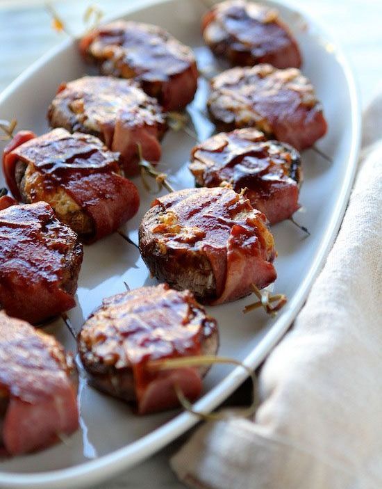 bacon wrapped cheese stuffed mushrooms are a super nutrious combo for winter weddings