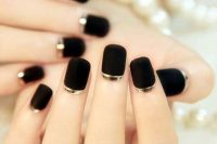 black matte nails with a touch of glitter for winter holidays wedding, so festive and so bold