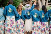 bright painted and embroidered denim jackets as coverups for a tropical wedding are fun and unique