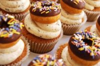 coffee cupcakes with cuppaccino frosting and topped with cute sprinkled donuts are fantastic