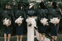 monogrammed black leather jackets for all the gals are a nice idea to cover up with style on the big day