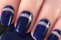 navy and silver glitter wedding nails are a gorgeous idea to incorporate the color scheme