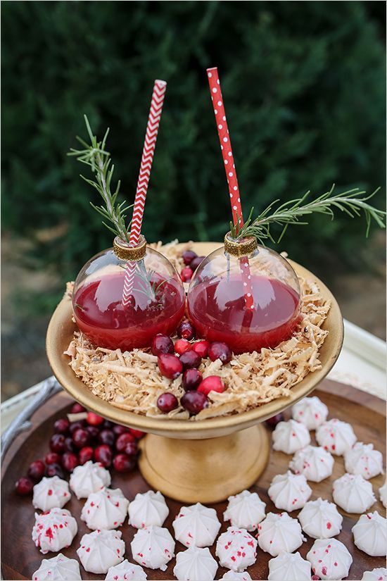 serve your wedding drinks in ornaments for a fun and very holiday-like feel
