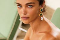 statement emerald and baroque pearl earrings will take over the whole bridal look making it super bold